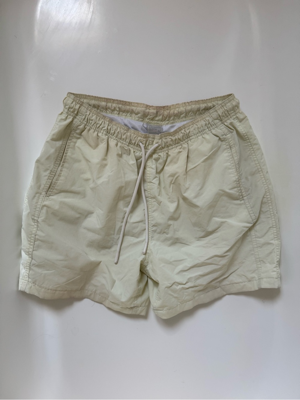 Men's Lightweight Drawstring Swim Trunks in Light Cream